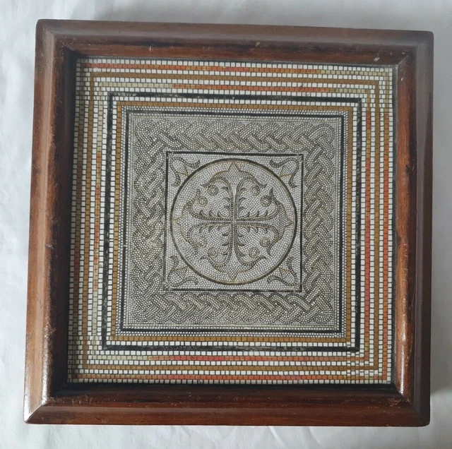 Wooden Framed 8 Inch Antique Tile Copeland & Garrett Roman Mosaic Des