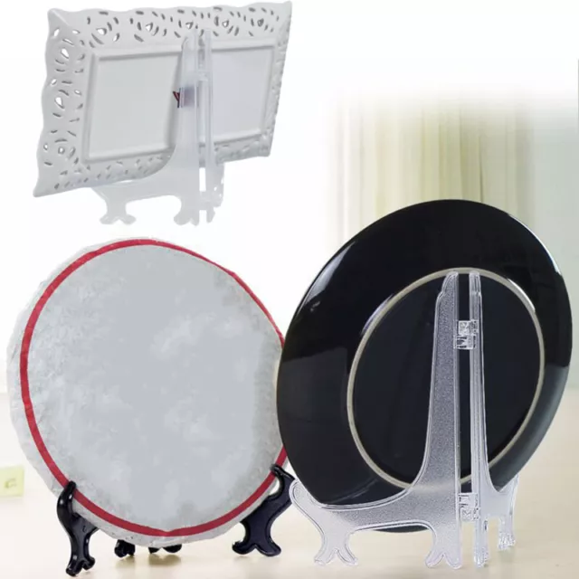 2Pc Plate Easel Photo Picture Frame Plastic Clear Pedestal Display Stand  Holder 