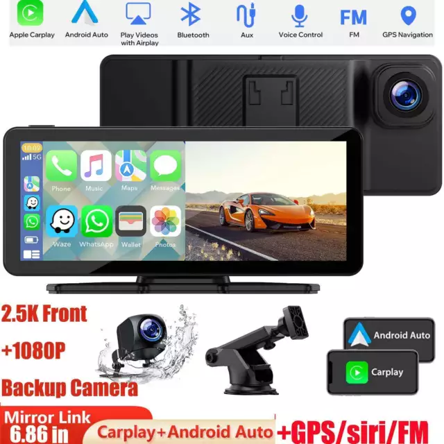 2.5K Dash Cam 6.86" Car Stereo Radio For Apple Carplay&Android Auto+Rear Cam GPS