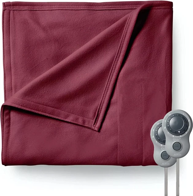 SUNBEAM QUEEN SIZE Electric Fleece Heated Blanket in w Dual Zone