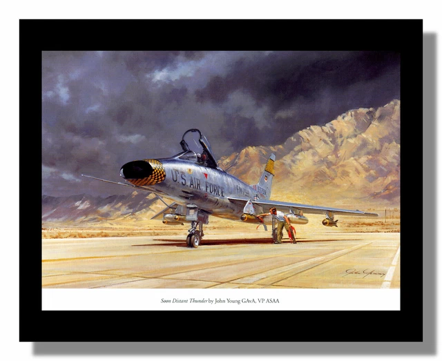 USAF North American F-100D at Nellis framed picture John Young free p&p UK