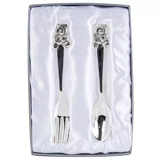 Silver Baby Fork and Spoon Gift Set Newborn Keepsake Christening Gift Boy Girl