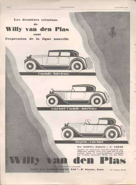 ▬► Publicite Advertising Ad Car Voiture Willy Van Den Plas 1926