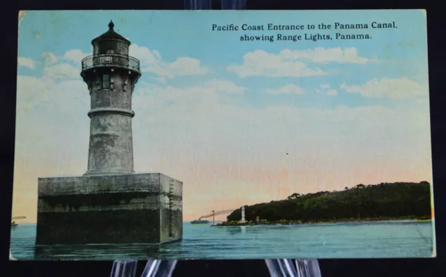 Postcard Pacific Coast Entrance to the Panama Canal Showing Range Lights