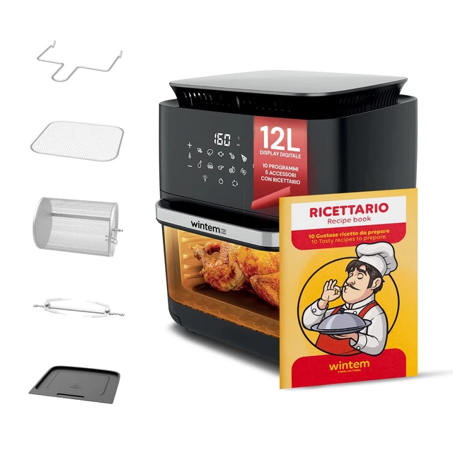 Dictrolux Friggitrice Ad Aria 7,4L Con Oblò: 9 Programmi, 1800W, Cottura Senza Olio Per Piatti Sani E Croccanti