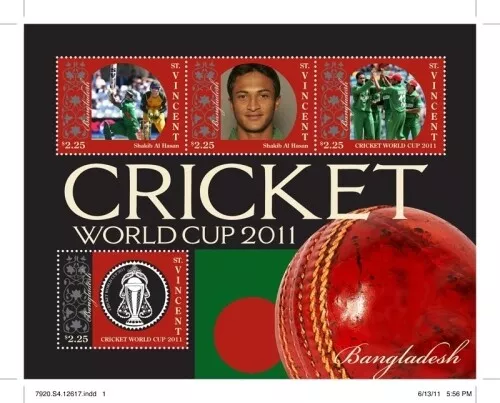 St. Vincent 2011 - SC# 3764 Cricket World Cup Bangladesh Sheet of 4 Stamps - MNH