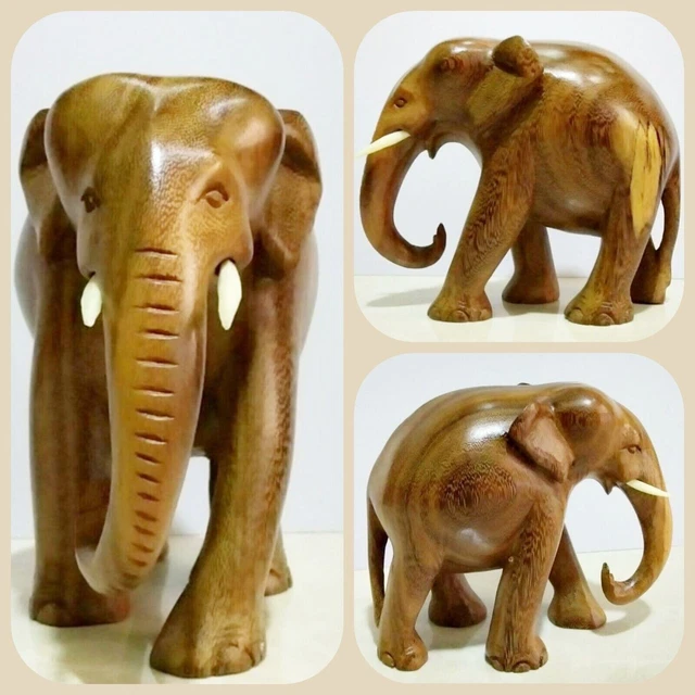 Handmade wooden Elephant Sculpture statue Lucky Hand Carved Wooden Figurine