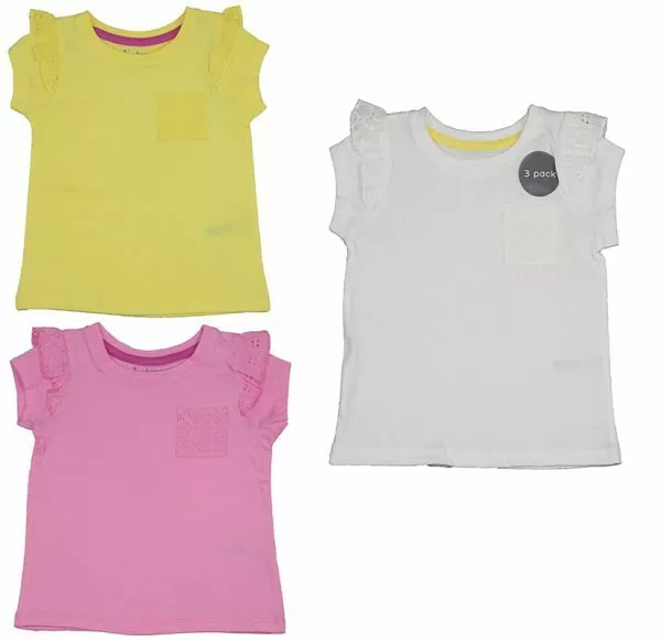 Girls Summer Tops T-Shirts Frilly Toddler Baby Nutmeg Multipack Short Sleeve