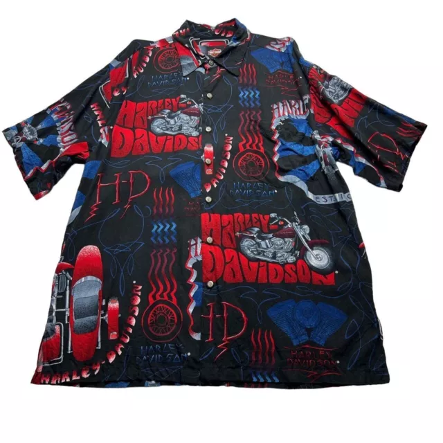 Harley Davidson Shirt Short Sleeve Size Medium Black Red Blue Motorcycle Biker