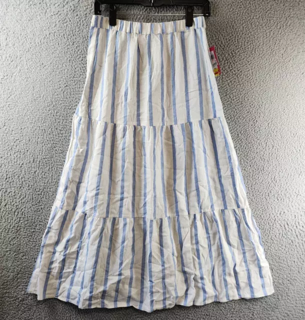 Vince Camuto Siesta Stripe Tiered Linen Blend Skirt Women's S Blue Jay Pull On~
