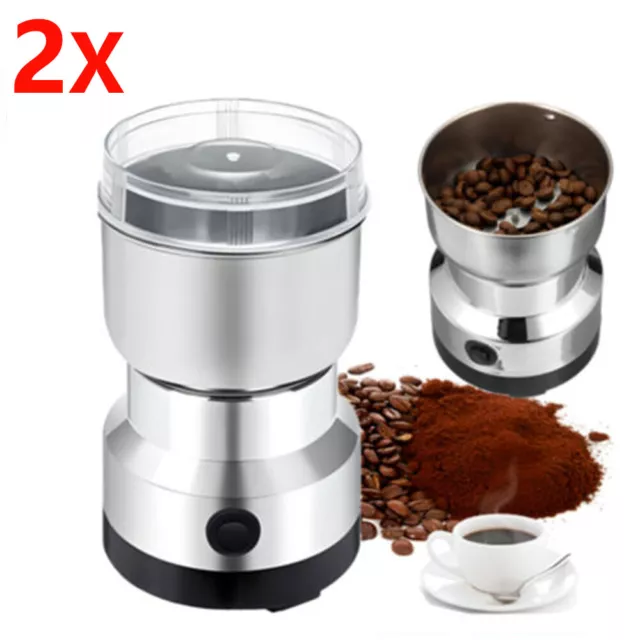 2X Elektrische Kaffeemühle Kaffeebohnen Gewürze Getreide Nuss Bohne Mahlmaschin