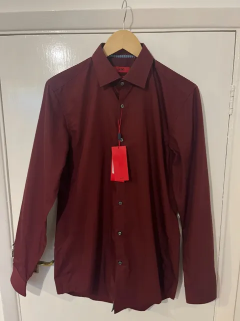 Camicia da uomo Hugo Boss manica lunga vestibilità slim ferro facile - rosso/bordeaux/EU38/M