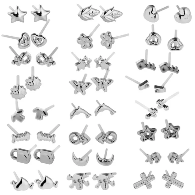 24 Pairs Wholesale Fashion Mix Style Alloy Silver Ear Stud Earrings Set Gift