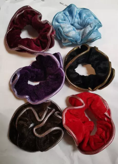 6 Velvet Scrunchies Hair Bands Silk Scrunchie Ties Ponytail Holder UK Pack Set