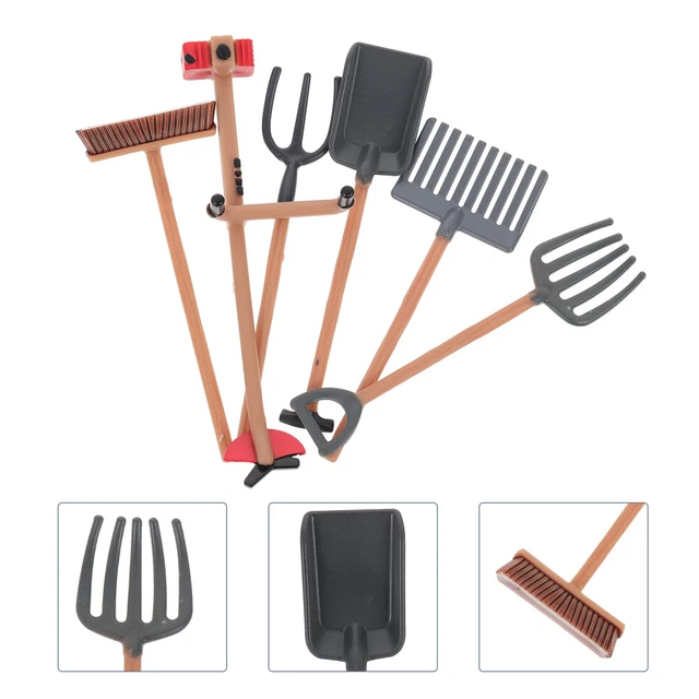 Lot De Mini Outils Agricoles Pour Maison De Poupée – Brouette, Balai Et Fourche – 3 Pièces Par Set