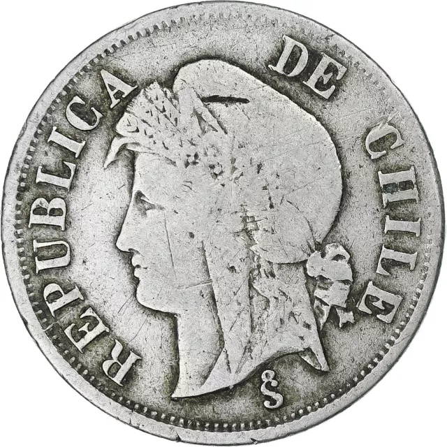 [#1271825] Chili, 2 Centavos, 1876, Santiago, Cupro-nickel, TB, KM:147