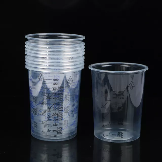 10 piezas 600 ml taza mezcladora de pintura plástica olla mezcladora calibración ~UL