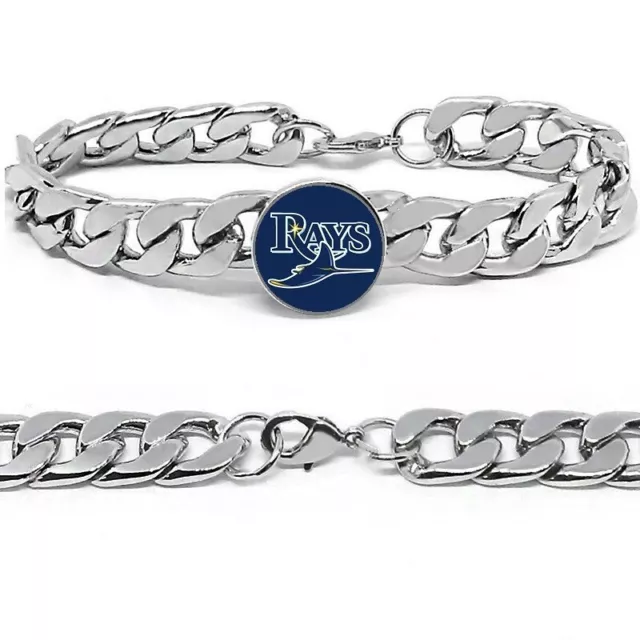 Tampa Bay Rays Mens Womens 12mm Wide Link Stainless Chain Bracelet Gift D4