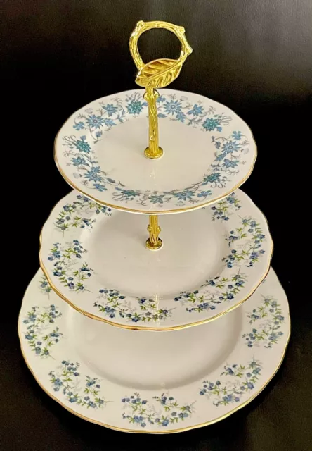 Gorgeous Queen Anne Sonata & Colclough Braganza 3-tiered Cake Stand, England 2