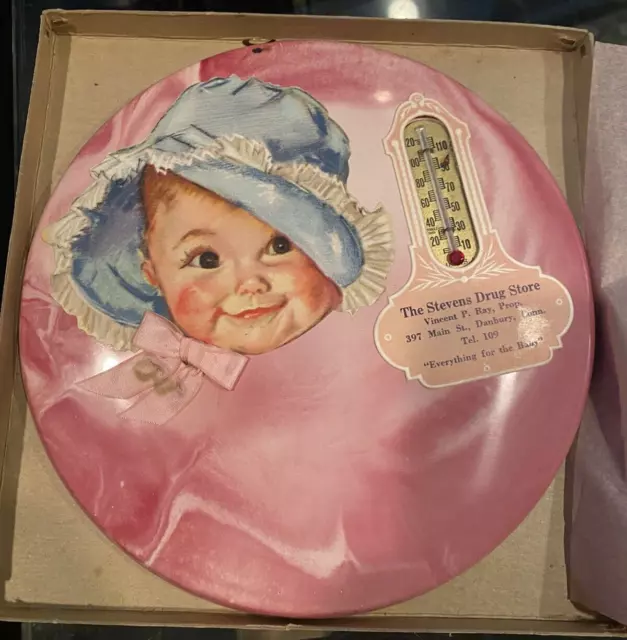 Vintage Baby Room Nursery Wall Thermometer, Maud Fangel 1937 Pink
