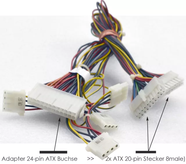 KABEL ADAPTER ATX 24-POL BUCHSE > 2x 20-PIN STECKER Y-CABLE AUCH FÜR MINING V618