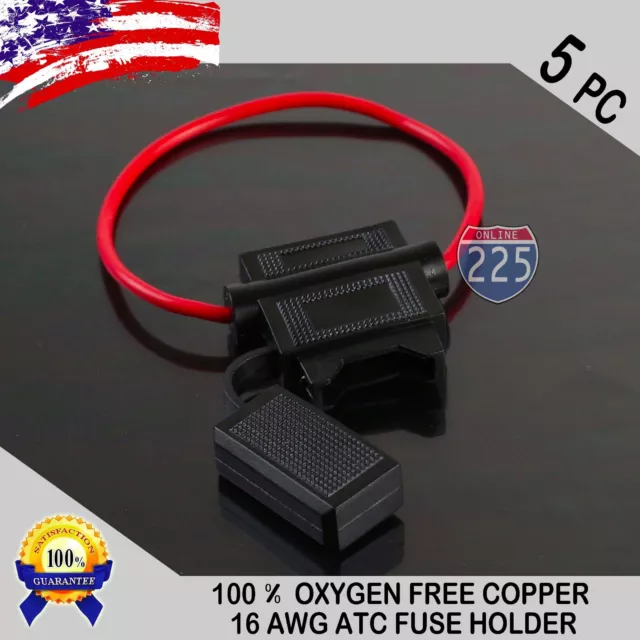 5 Pack 16 Gauge Red ATC In-Line Blade Fuse Holder 100% OFC Copper Wire Cable US