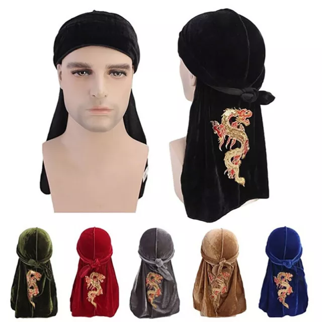 Men Velvet Sequin Durags China Dragon Bandana Wrap Headscarf Turban Y-il