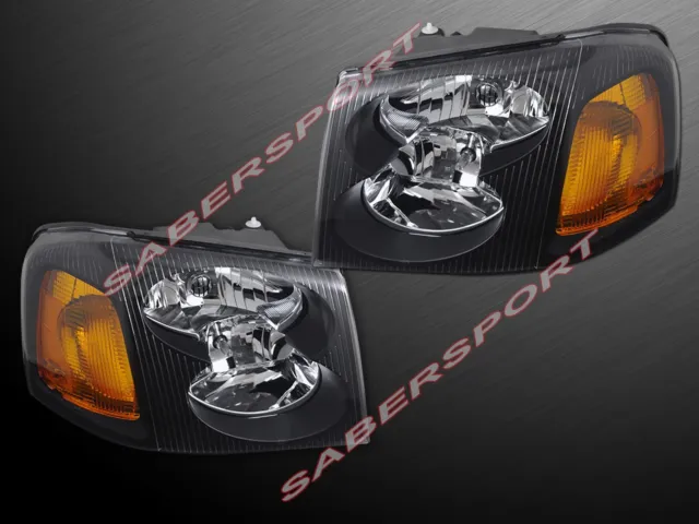 Pair Black Housing Headlights for 2002-2009 GMC Envoy / Envoy XL / Envoy XUV