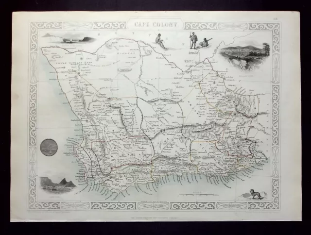 AFRICA, CAPE COLONY, SOUTH AFRICA, original antique map, RAPKIN, TALLIS, 1851