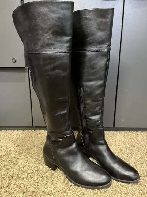 Vince Camuto Bendra Brown Leather Black Knee High Riding Boots Size 9.5