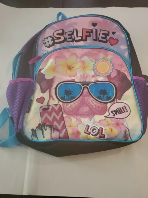 FAB.NY Pink and Purple Ice Cream Fashion Selfie Pug School Backpack