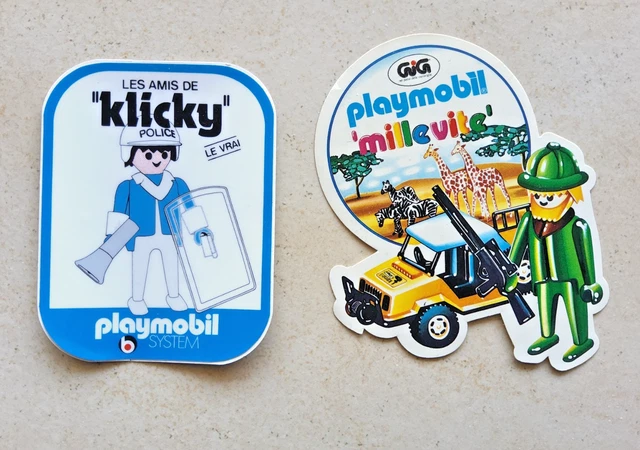 Lot De 3 Stickers Playmobil Vintage Années 80 - Motard, Femme Au Parapluie, Igloo