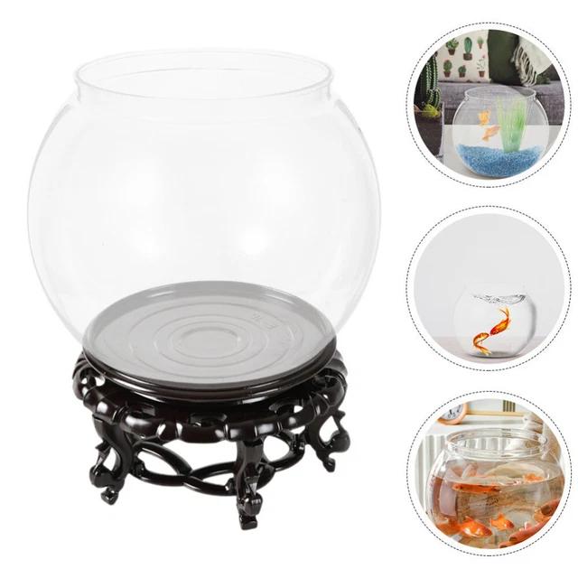 Wooden Transparent Round Fish Tank Office Bowl for Goldfish Aquarium