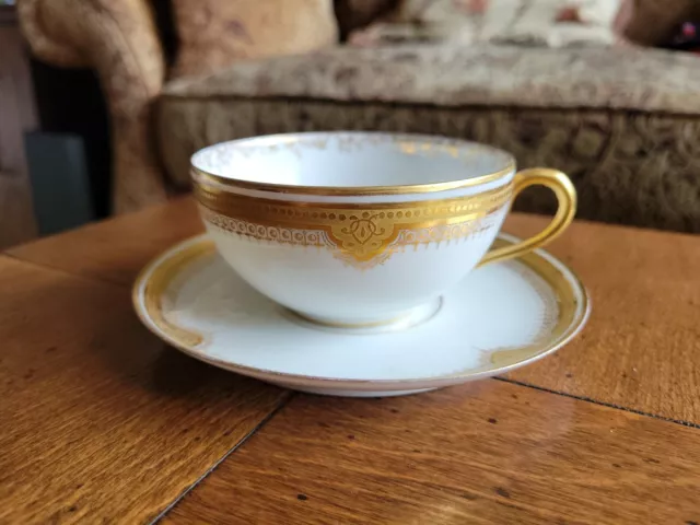 Vintage William Guerin Limoges_Hand Painted Gold Encrusted Trim Cup/Saucer