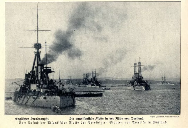 Englischer Dreadnought & amerikan.Flotte Portland Historische Aufnahme von 1910