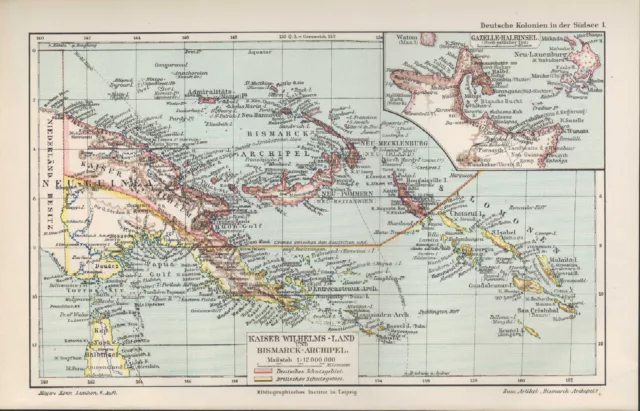 Landkarte map 1905: KAISER WILHELM- LAND UND BISMARCK-ARCHIPEL. Schiffe