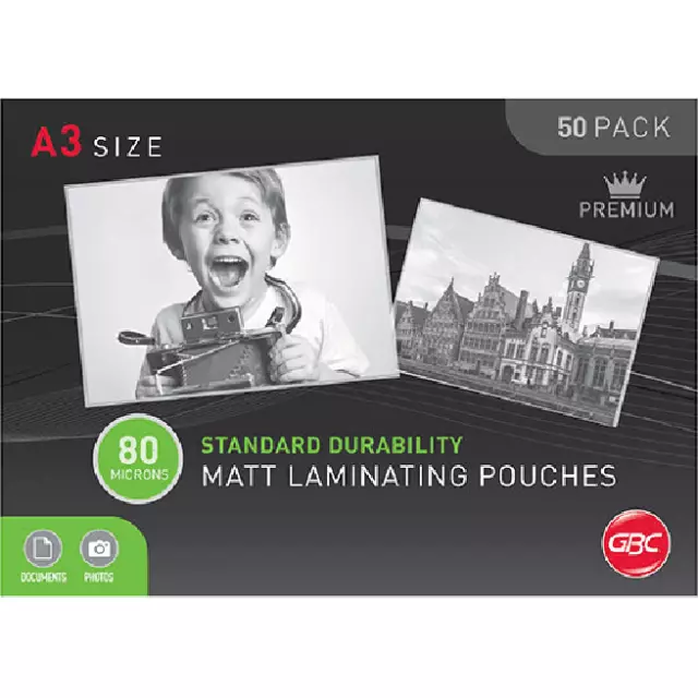 NEW 50 Pack GBC Laminating Pouches Matte Frost Finish 80 Micron A3 Clear