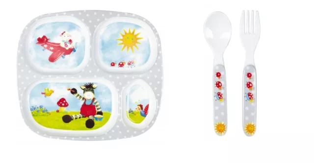 Baby Glück Geschenkset Menüteller mit Besteck 13426 Melamin Geschirr Neu & Ovp