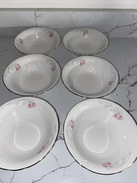 Very Pretty Duchess Bone China Pink And Grey Dog Rose Sweet Dishes (6)