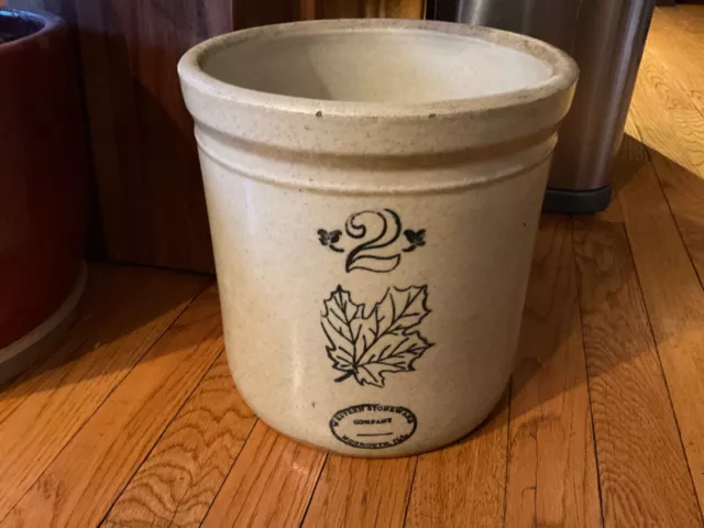 Vintage Western Stoneware 2 Gallon Maple Leaf Crock, Monmouth, A Beauty, Excellt