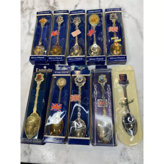 Vtg Exquisite Souvenir Collectible Spoon Lot of 10 Silver Plated English Hot Tea