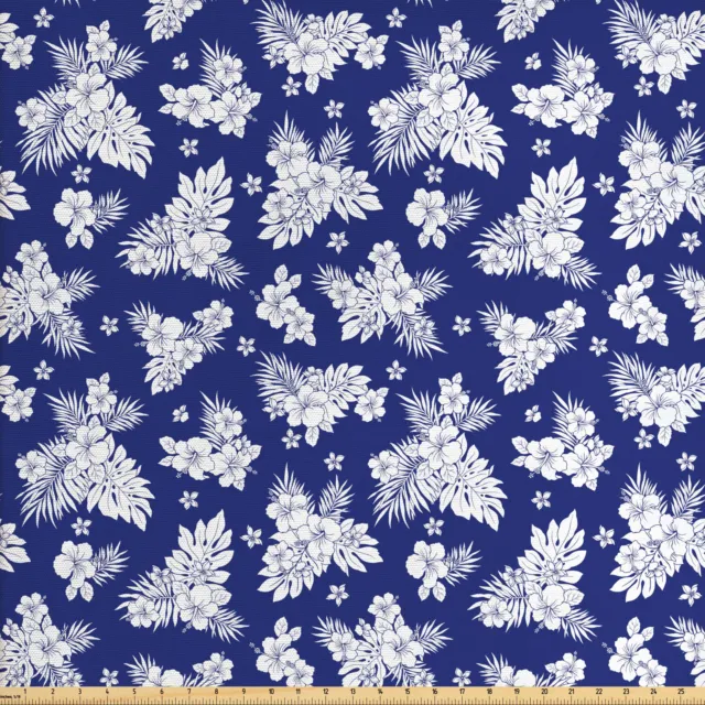 Azul y blanco Tejido por Metros Silueta de flor