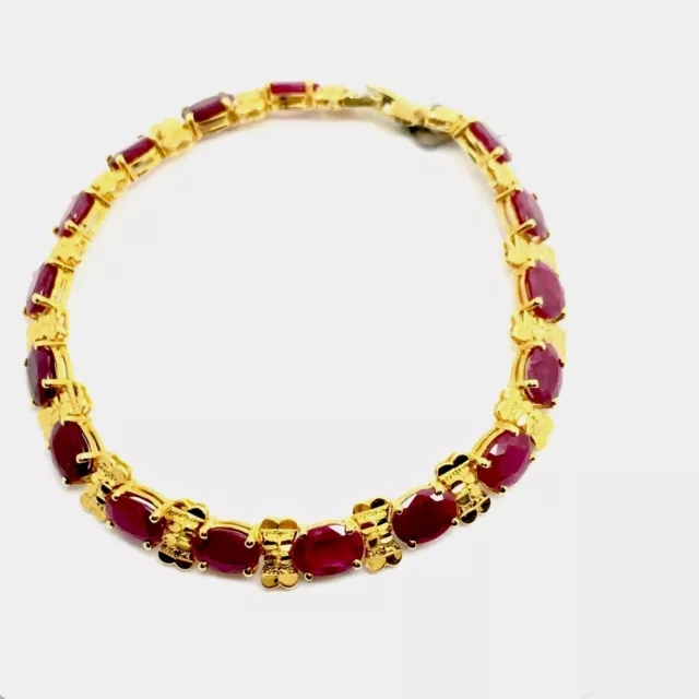 18k Yellow Gold Natural Rubies Tennis Bracelet. July Birthstone.