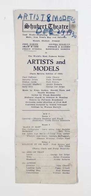 1930 playbill ARTISTS & MODELS "Paris Riviera Edition" SCHUBERT THEATRE variety