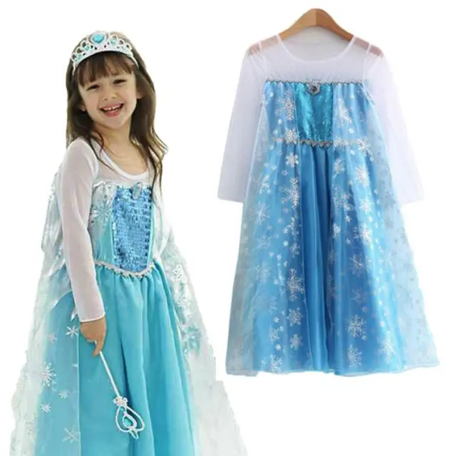 Ragazze Congelate Elsa Partito Fancy Dress Costume Cosplay 3-9 Yrs (Bambini) Blu