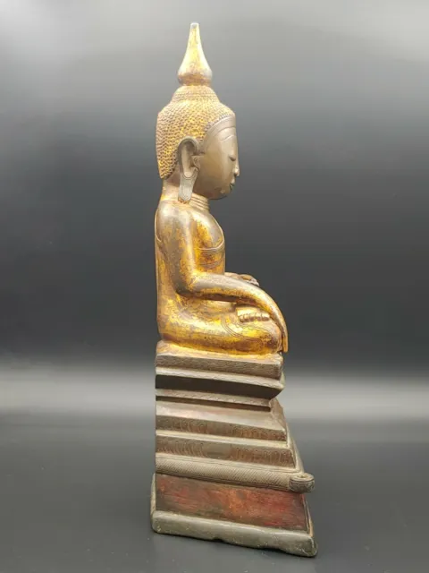 Antique Burmese Bronze Gilted Shan Buddha Figurine Statue Burman Vintage Figure 9