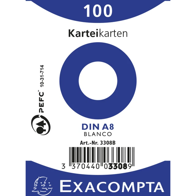 Exacompta 48x Karteikarten A8 blanko, 100 Stück eingeschweißt - Weiß - 3308B