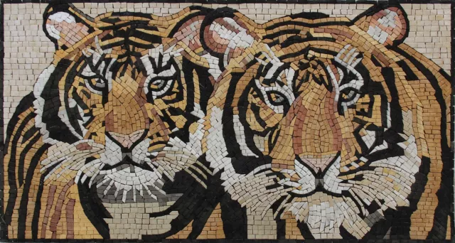 Marble Mosaic Wildlife Mural Wall Art Tile Sheet Tigers