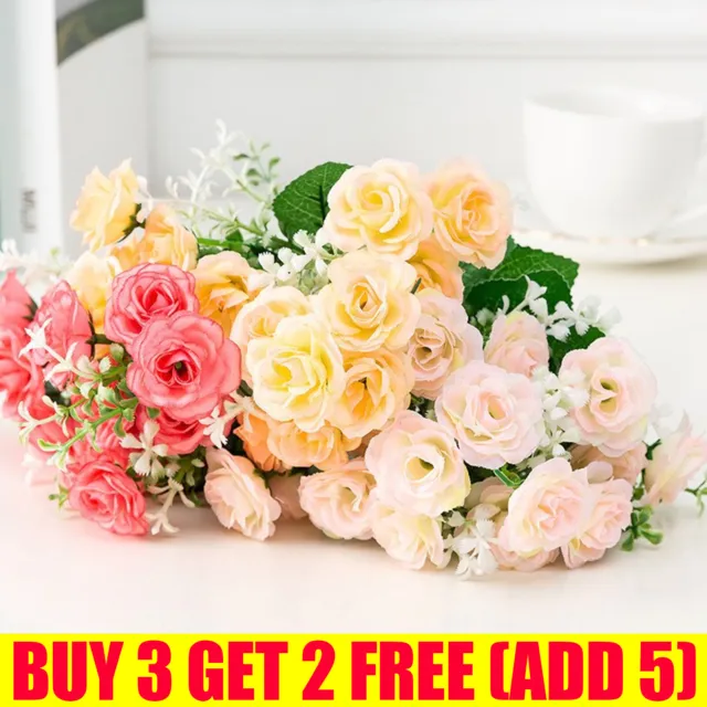 Artificial Silk Flowers Bunch Fake Rose Wedding Party Indoor Bouquet Home Decor