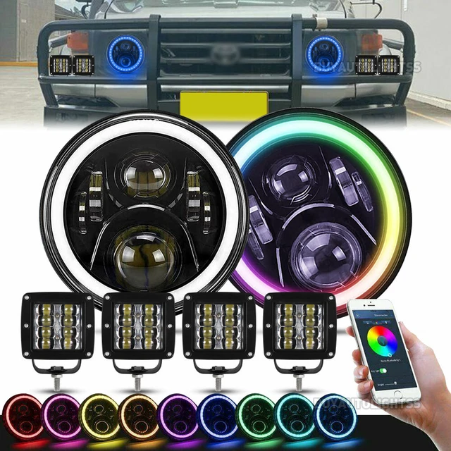 7INCH LED RGB Headlights +4x3" Pod for Toyota Land Cruiser HZJ75 75 78